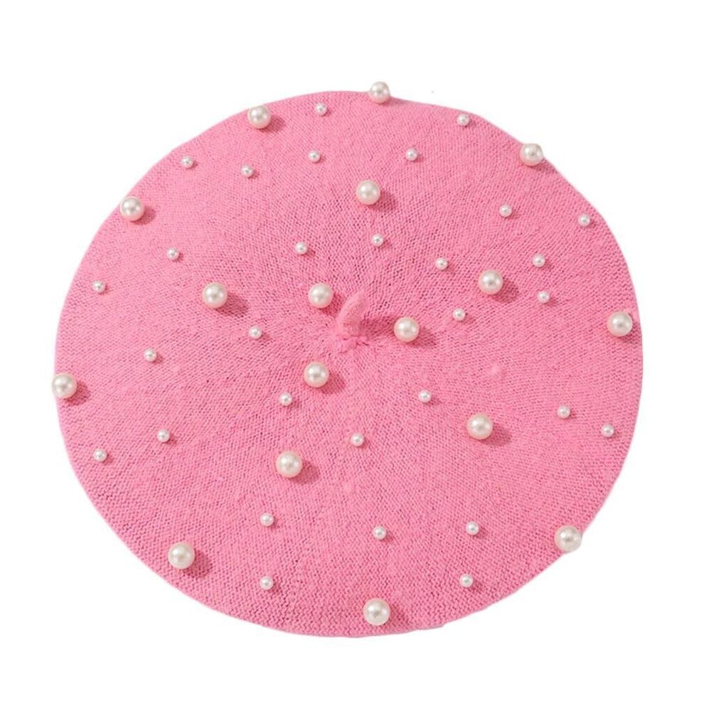 8175 Women Girls Beaded Pearl Rhinestone Wool French Beret Hat Winter Artist